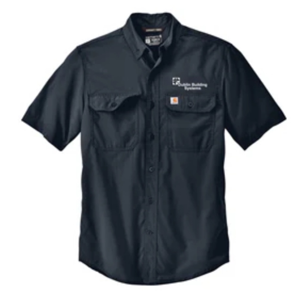 Carhartt Blue Casual Button Down Shirt Short Sleeve Rugged Flex Navy blue logo